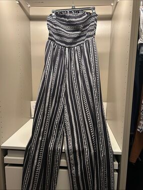 Smocked top & Strapless Black/White Striped Jumpsuit Size Large